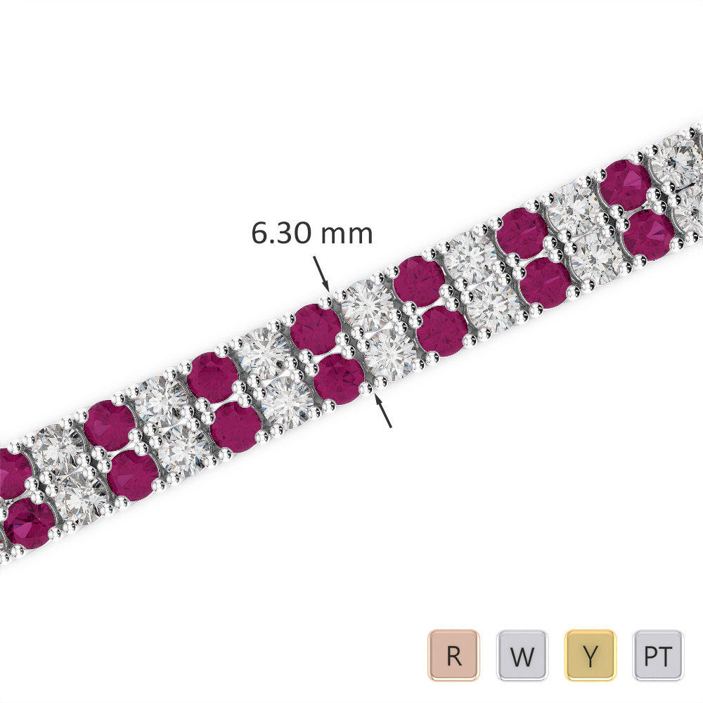 Gold / Platinum Round Cut Ruby and Diamond Bracelet AGBRL-1037