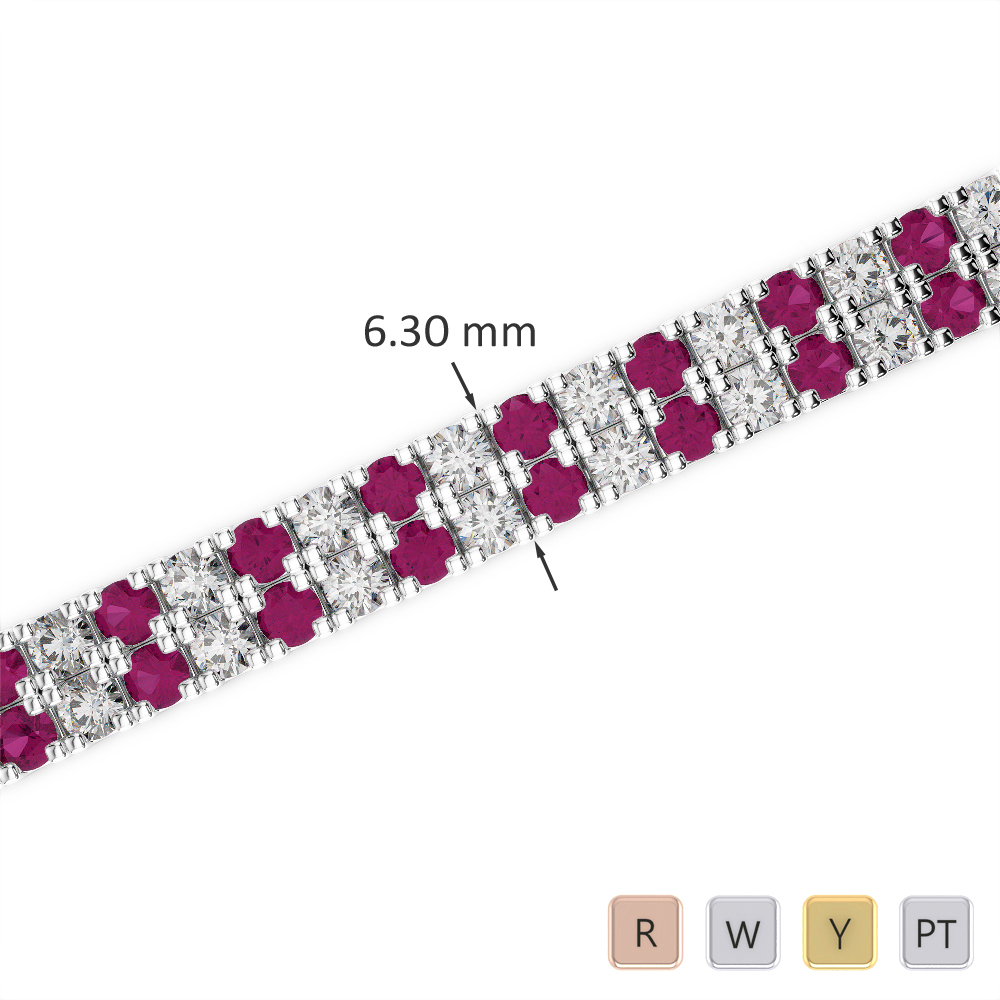 Gold / Platinum Round Cut Ruby and Diamond Bracelet AGBRL-1048