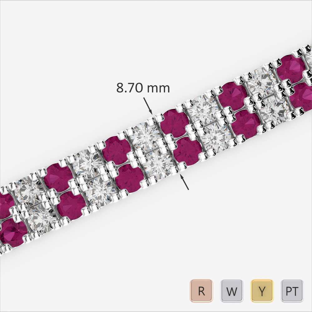 Gold / Platinum Round Cut Ruby and Diamond Bracelet AGBRL-1051
