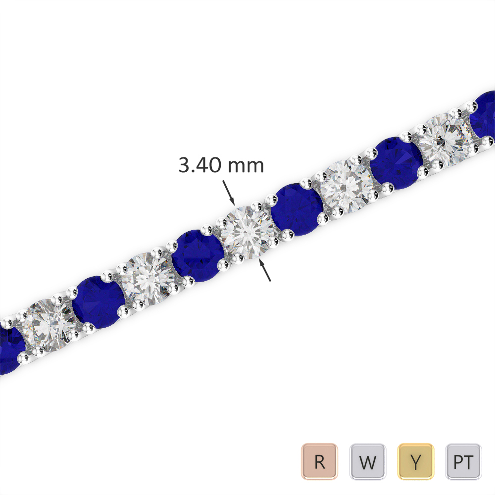 Gold / Platinum Round Cut Sapphire and Diamond Bracelet AGBRL-1009