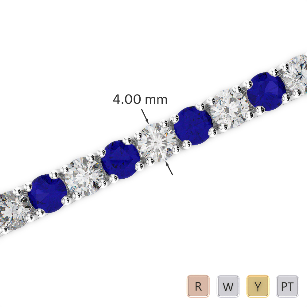 Gold / Platinum Round Cut Sapphire and Diamond Bracelet AGBRL-1011