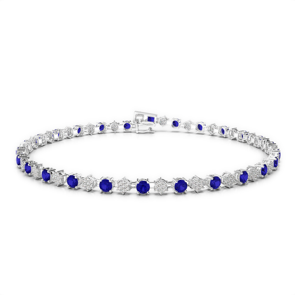 Gold / Platinum Round Cut Sapphire and Diamond Bracelet AGBRL-1052