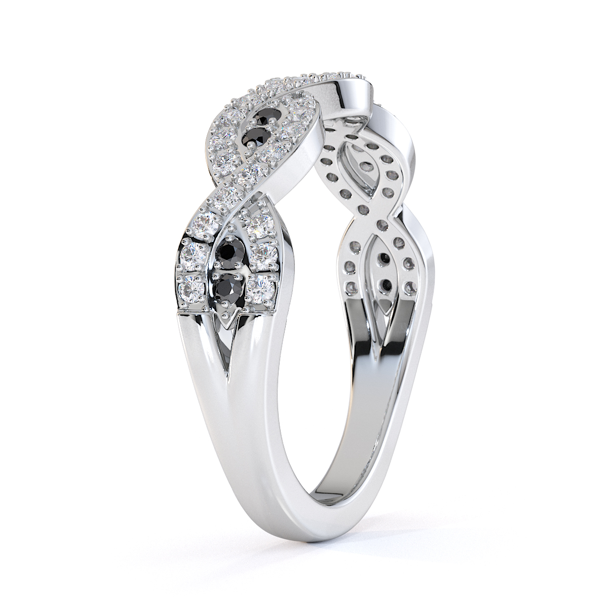 Gold / Platinum Black Diamond with Diamond Half Eternity Ring RZ1499