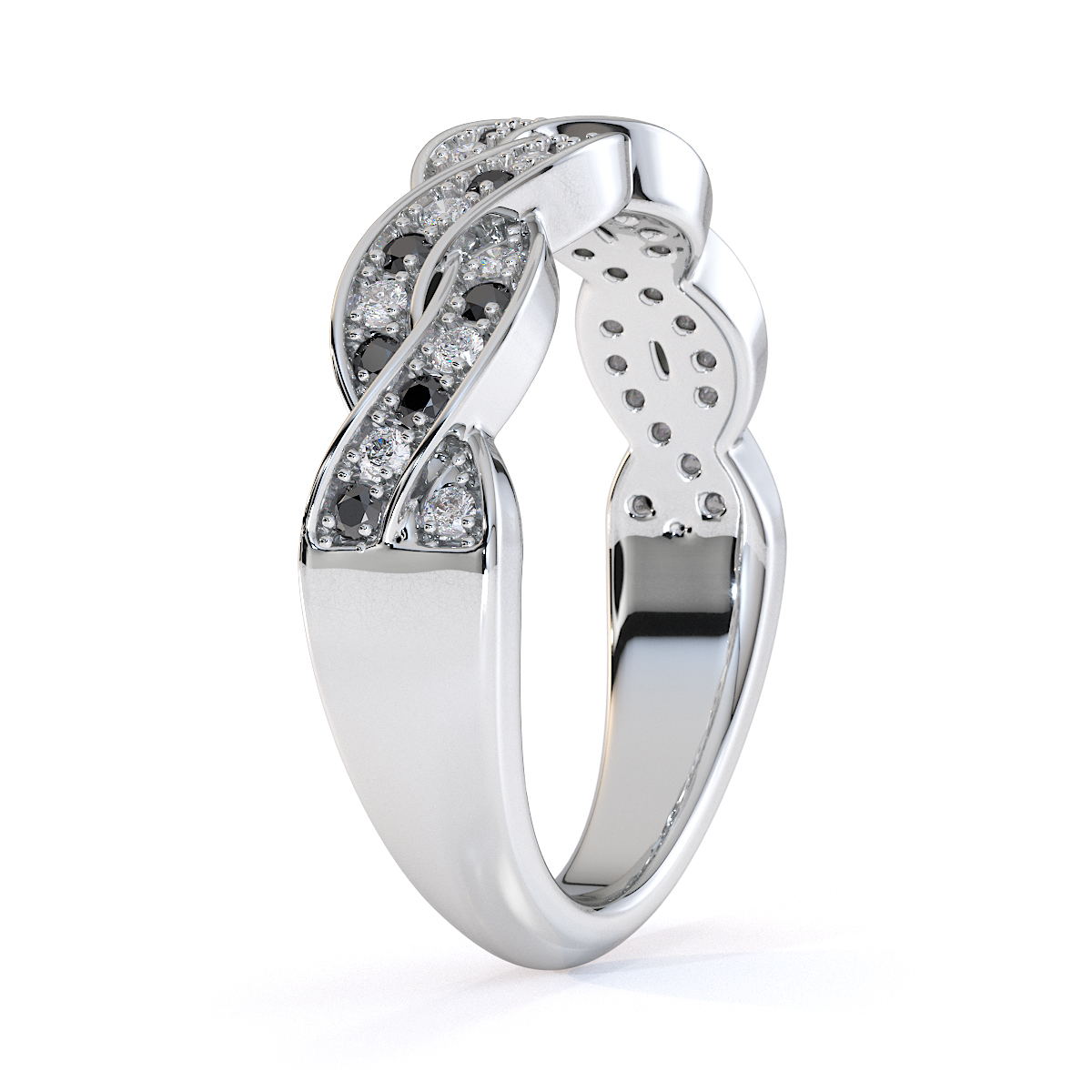 Gold / Platinum Black Diamond with Diamond Half Eternity Ring RZ1521