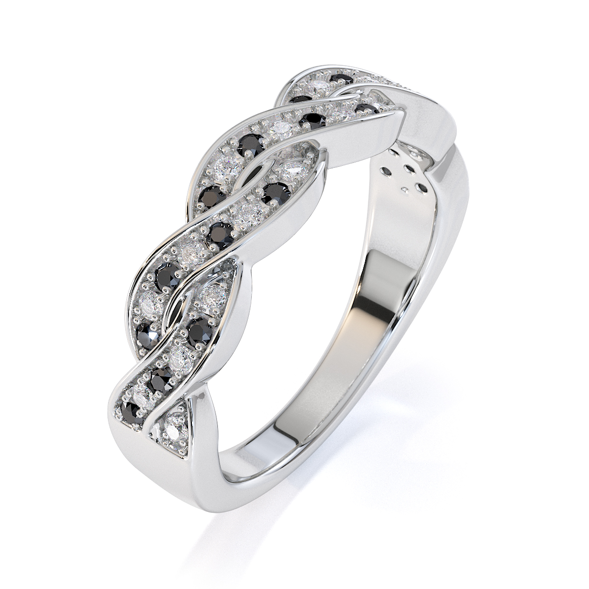 Gold / Platinum Black Diamond with Diamond Half Eternity Ring RZ1521
