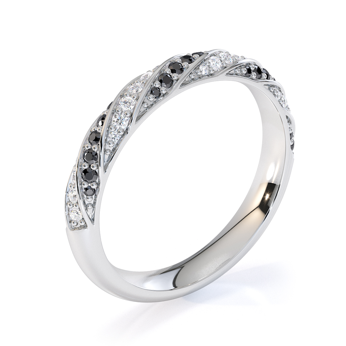 Gold / Platinum Black Diamond with Diamond Half Eternity Ring RZ1529