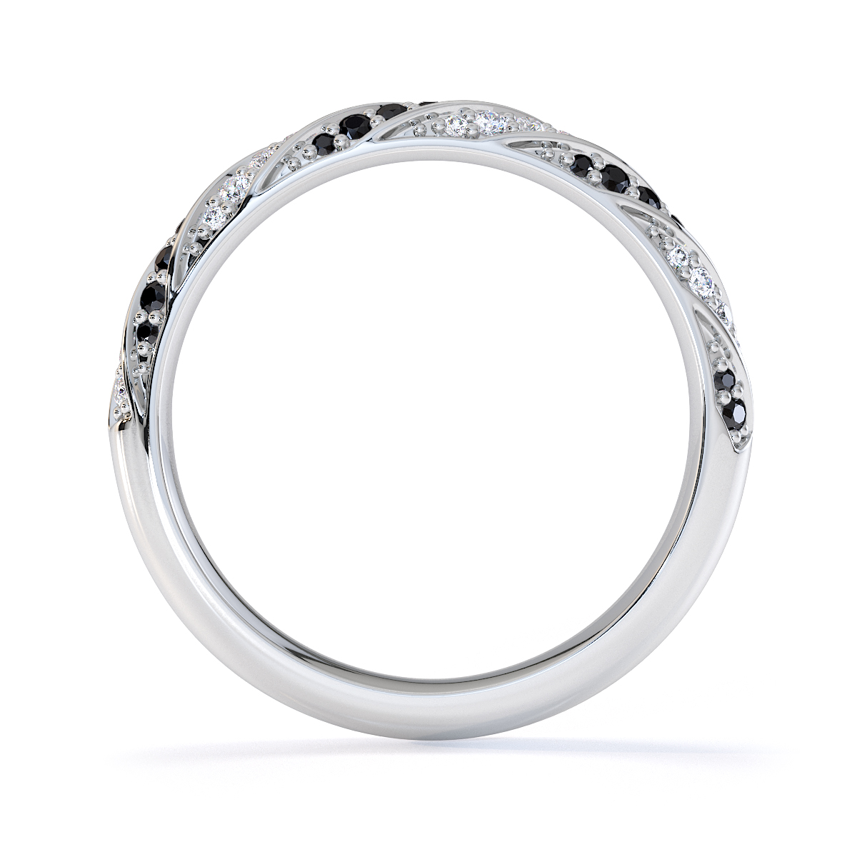 Gold / Platinum Black Diamond with Diamond Half Eternity Ring RZ1529