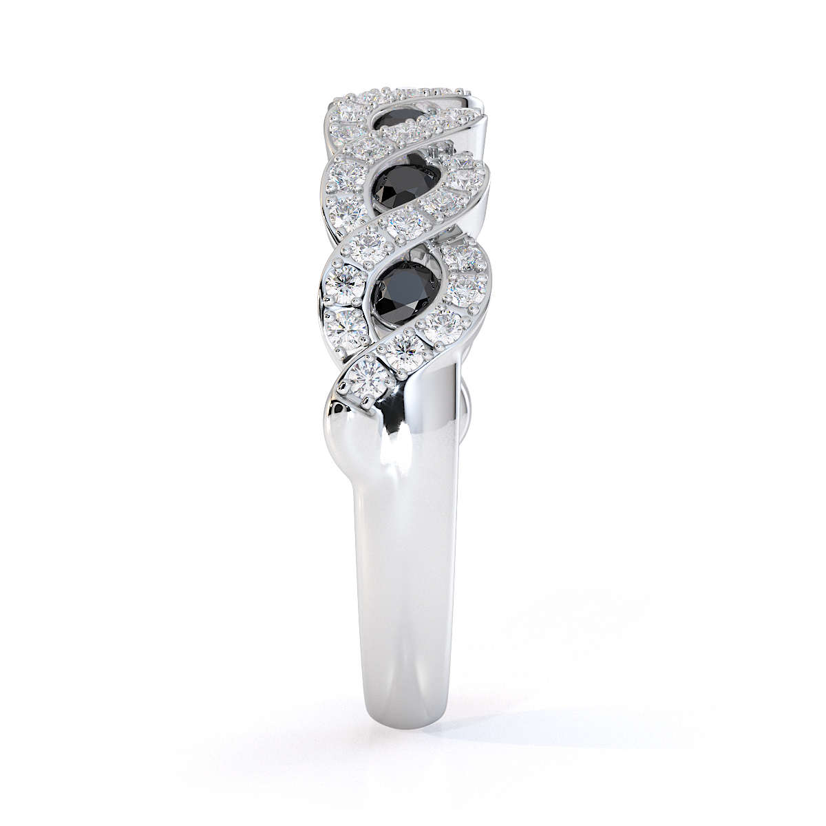 Gold / Platinum Black Diamond with Diamond Half Eternity Ring RZ1533