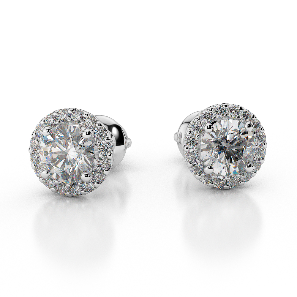 Gold / Platinum Diamond Halo Earrings AGER-1010