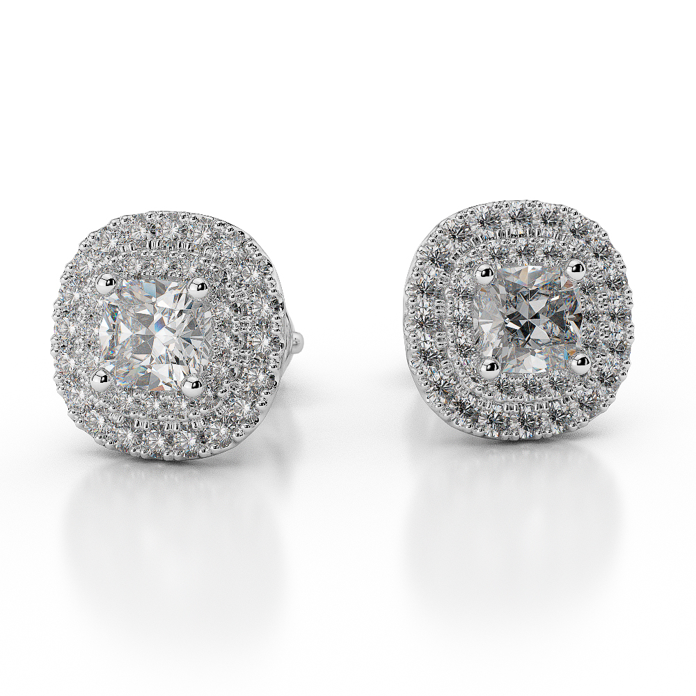 Gold / Platinum Diamond Halo Earrings AGER-1014