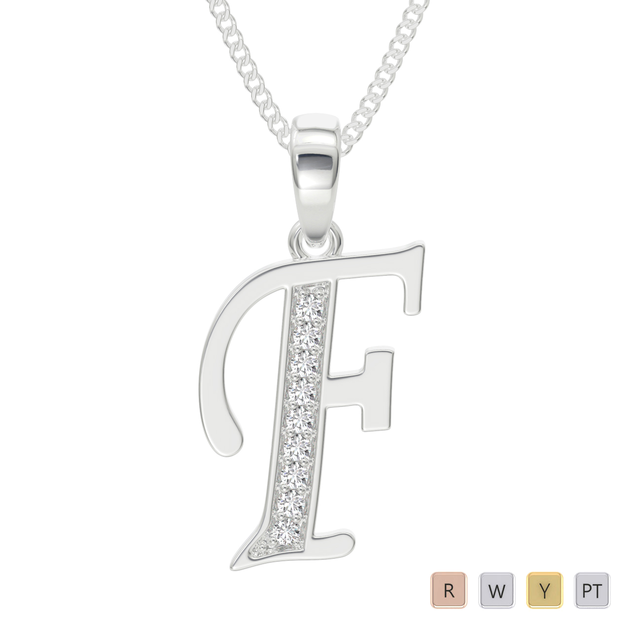 18 kt white gold diamond initial necklace pz2303 - AG ...