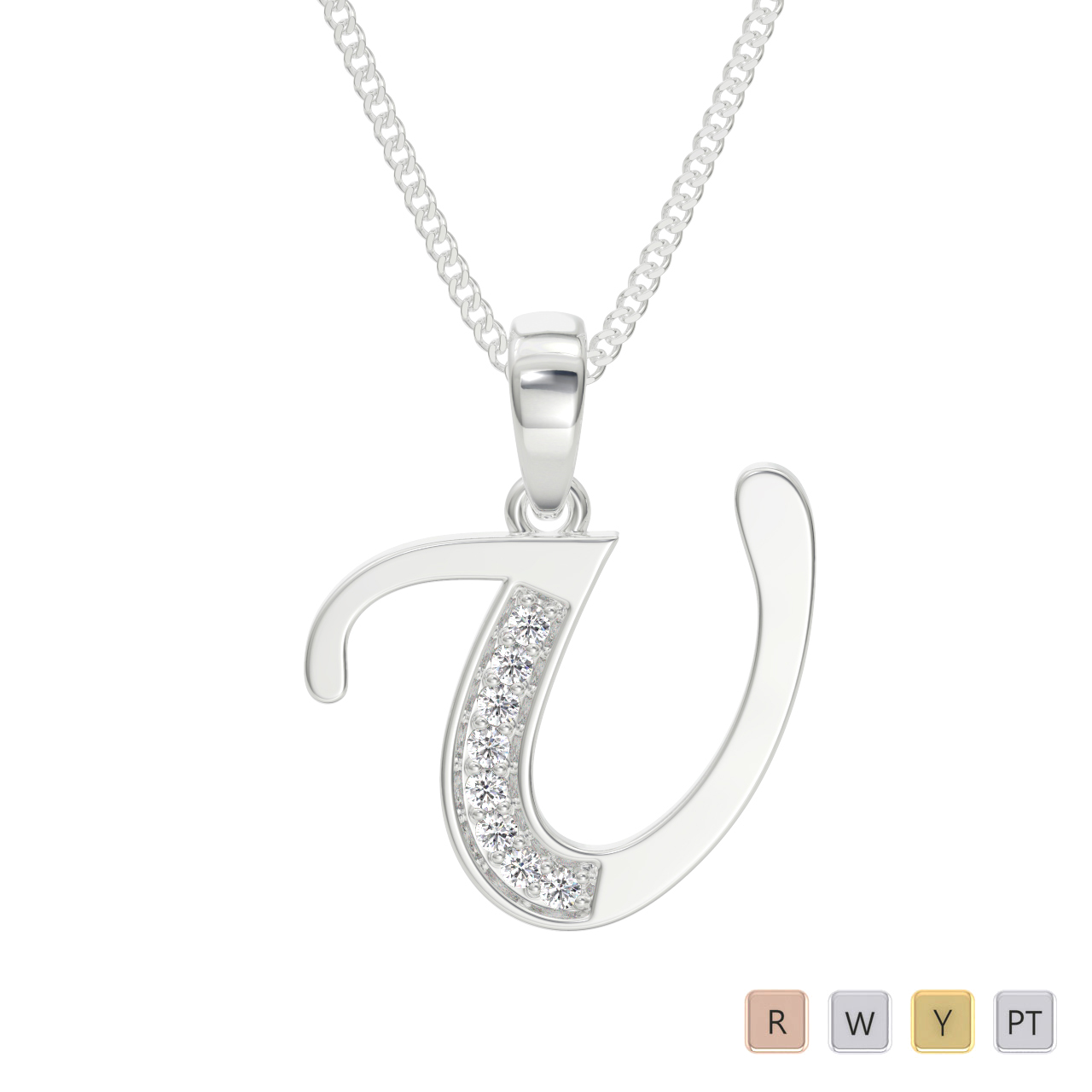 Gold / Platinum Diamond Initial Necklace PZ2318