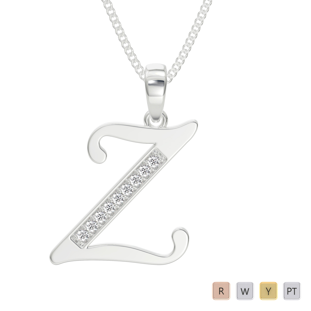 Gold / Platinum Diamond Initial Necklace PZ2323