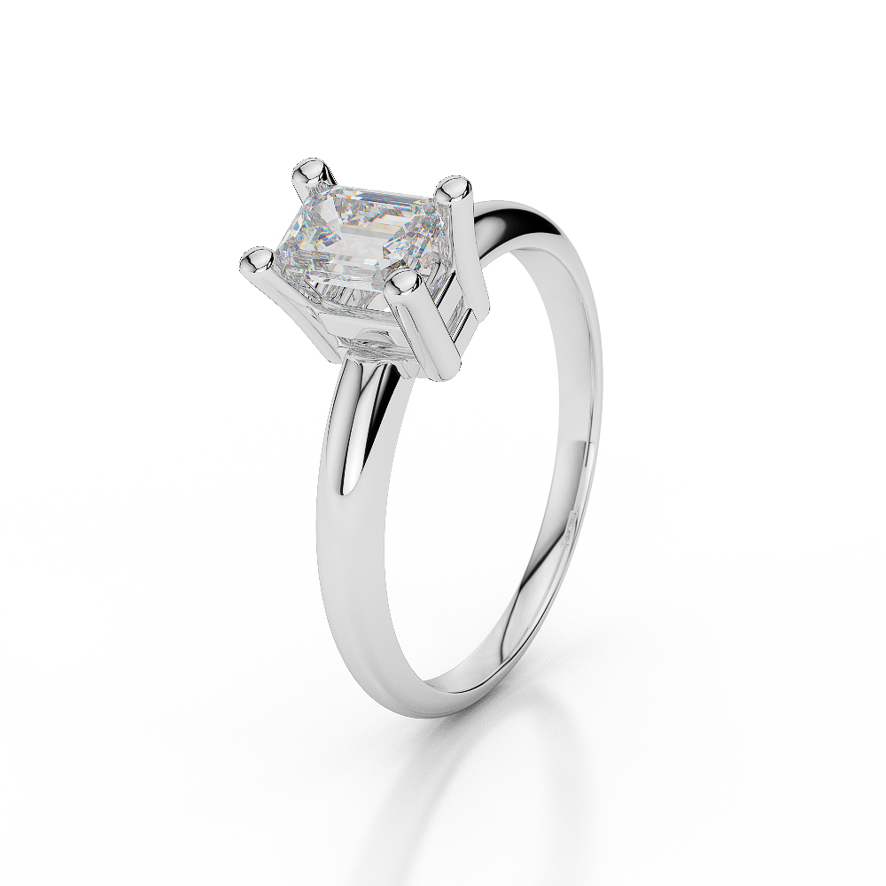 Gold / Platinum Emerald Shape Diamond Solitaire Ring AGDR-1003