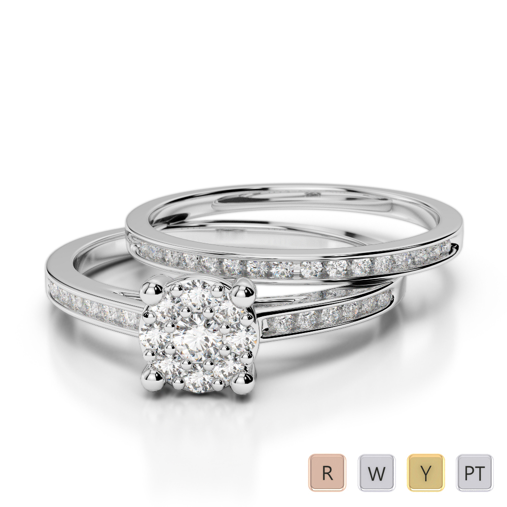 Gold / Platinum Round cut Diamond Bridal Set Ring AGDR-1052