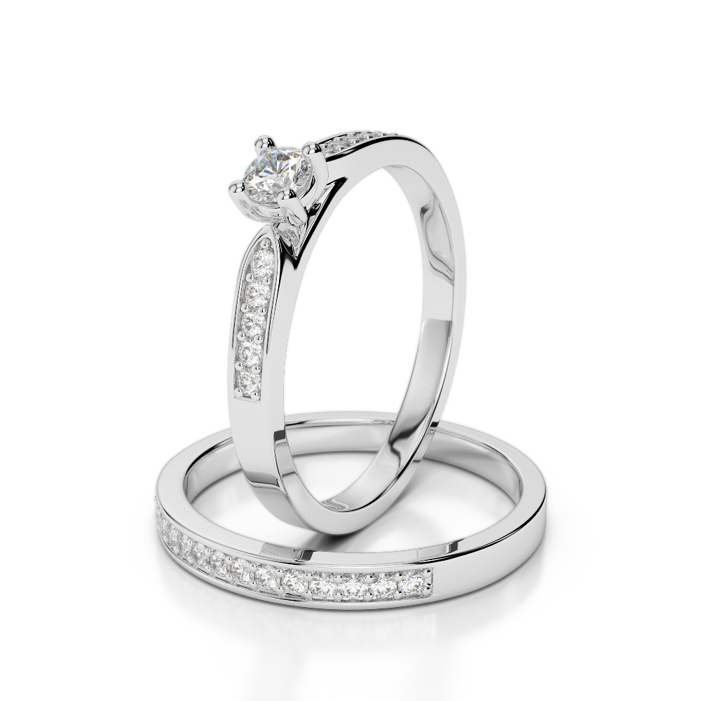 Gold / Platinum Round cut Diamond Bridal Set Ring AGDR-1054