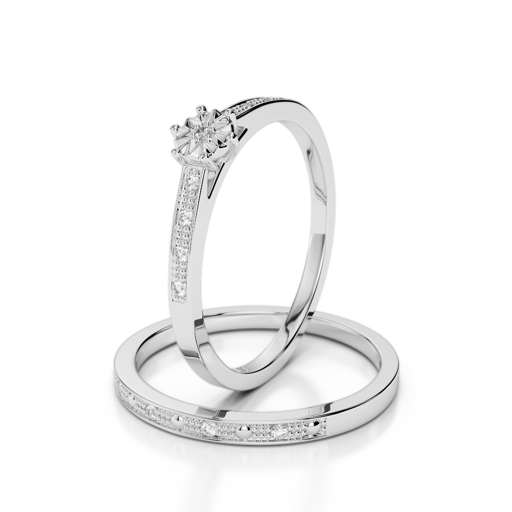Gold / Platinum Round cut Diamond Bridal Set Ring AGDR-1056