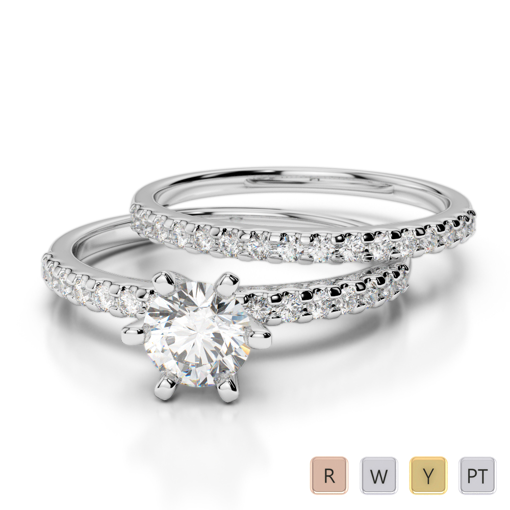 Gold / Platinum Round cut Diamond Bridal Set Ring AGDR-1145