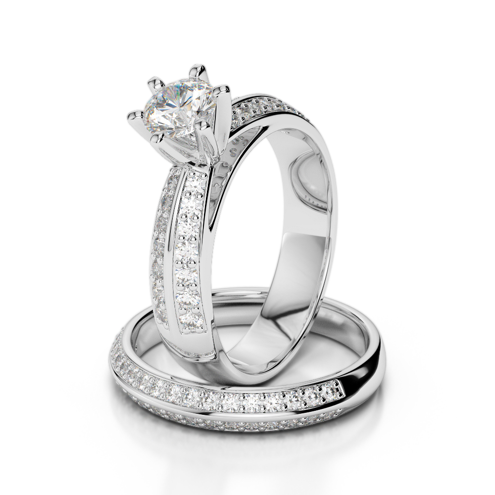 Gold / Platinum Round cut Diamond Bridal Set Ring AGDR-1147
