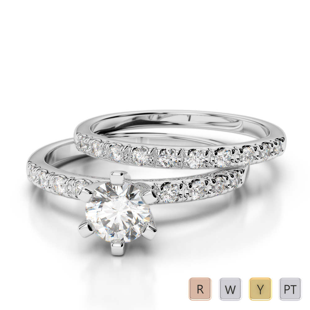 Gold / Platinum Round cut Diamond Bridal Set Ring AGDR-1149