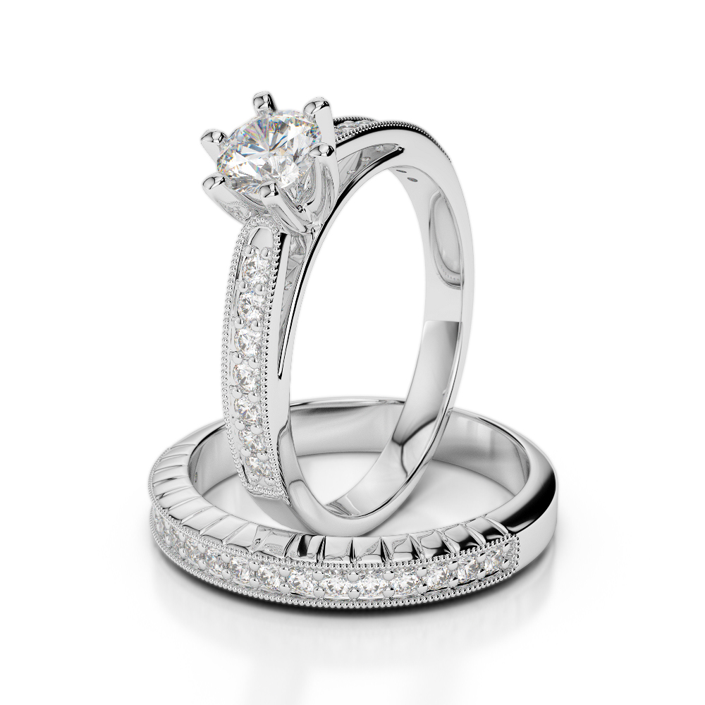 Gold / Platinum Round cut Diamond Bridal Set Ring AGDR-1154