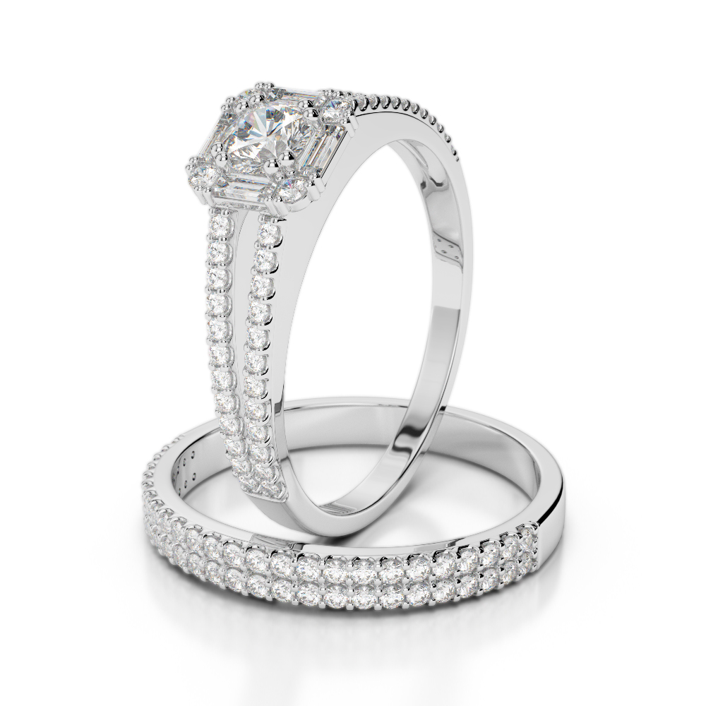Gold / Platinum Round cut Diamond Bridal Set Ring AGDR-1193