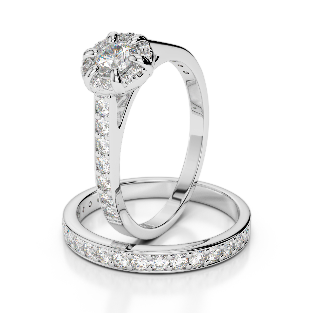 Gold / Platinum Round cut Diamond Bridal Set Ring AGDR-1195