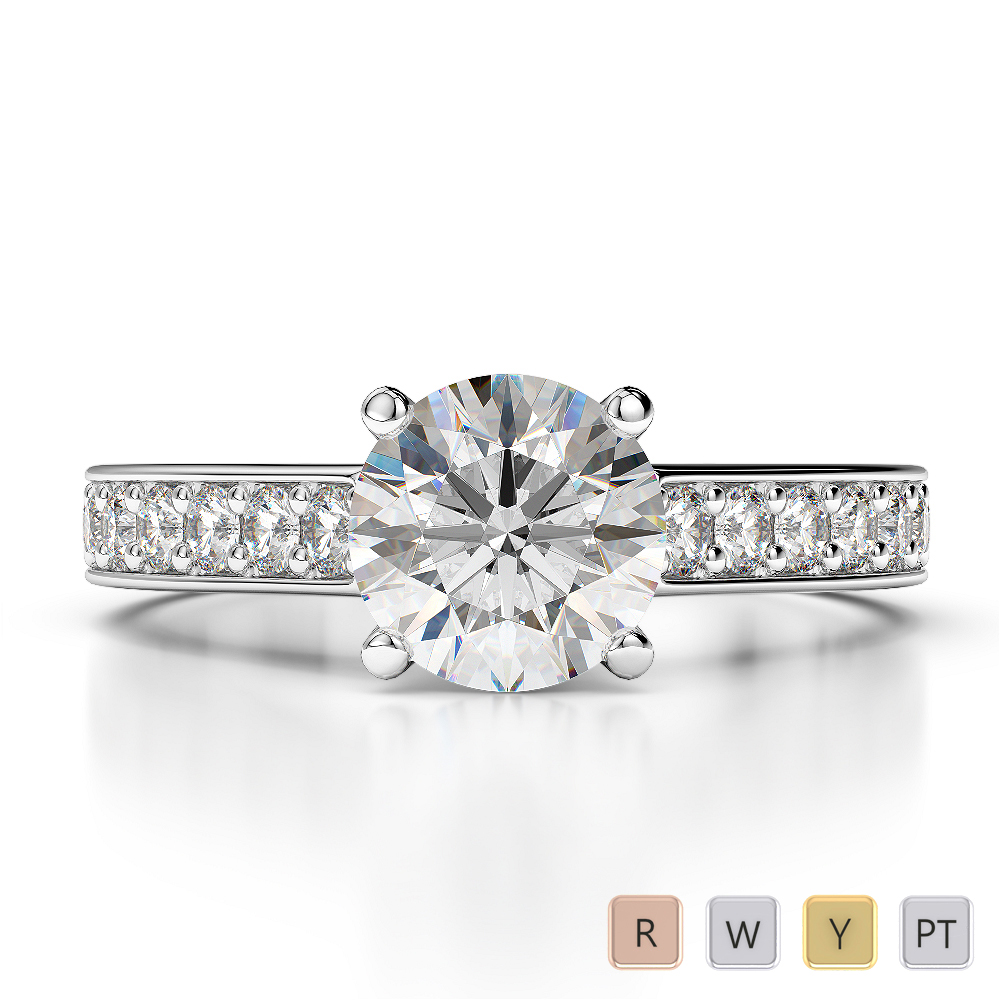 Round Lab Diamond Engagement Ring in Gold / Platinum