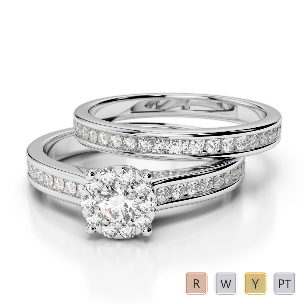 Gold / Platinum Round cut Diamond Bridal Set Ring AGDR-1339