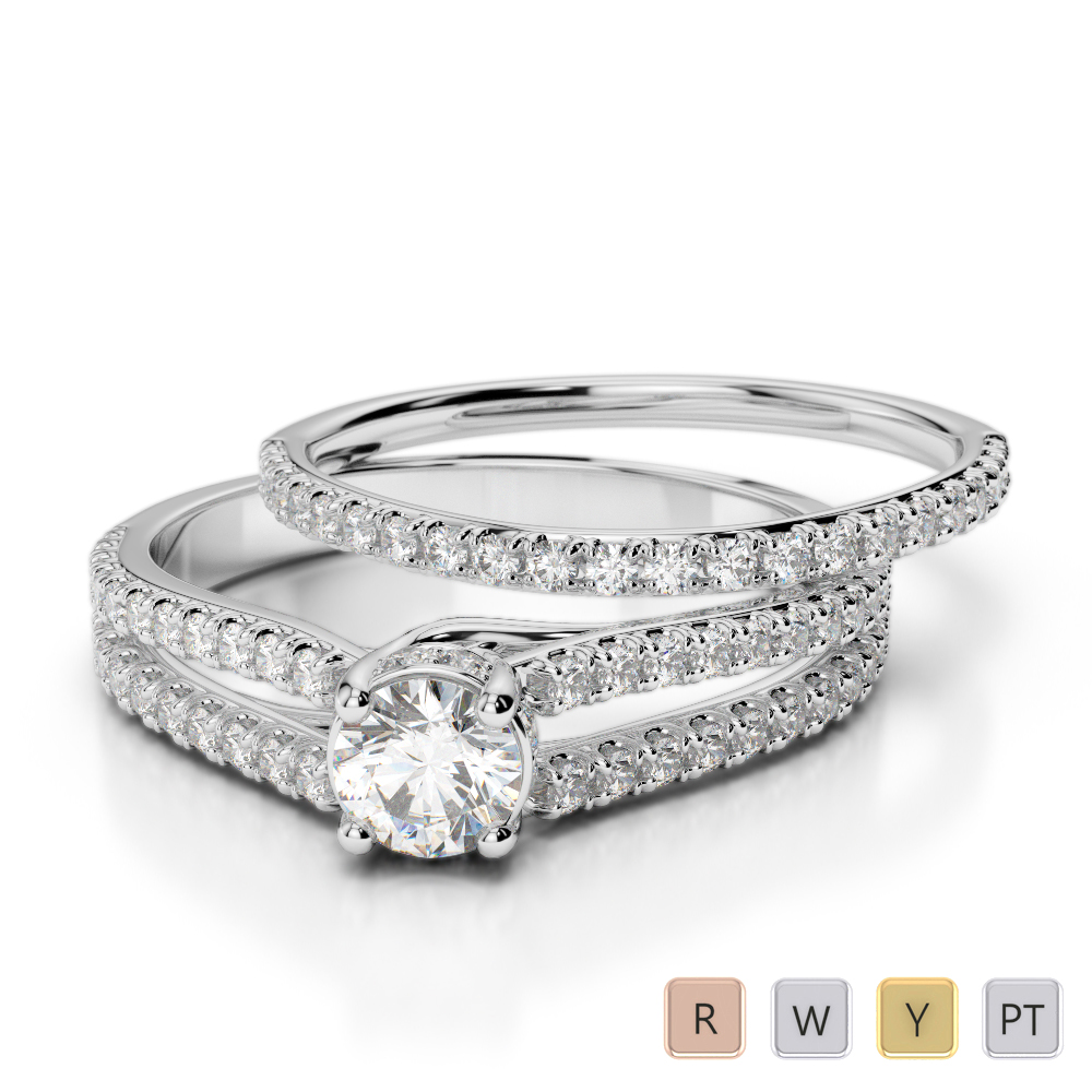 Gold / Platinum Round cut Diamond Bridal Set Ring AGDR-2035