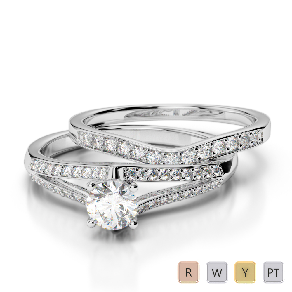 Gold / Platinum Round cut Diamond Bridal Set Ring AGDR-2037