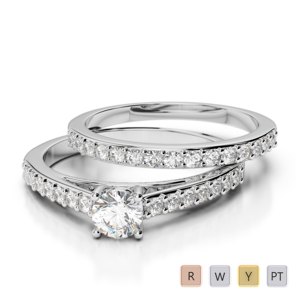 Gold / Platinum Round cut Diamond Bridal Set Ring AGDR-2041