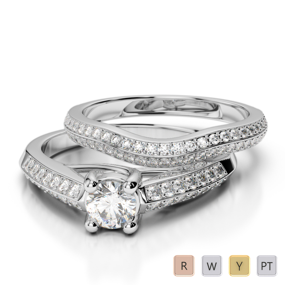 Gold / Platinum Round cut Diamond Bridal Set Ring AGDR-2043