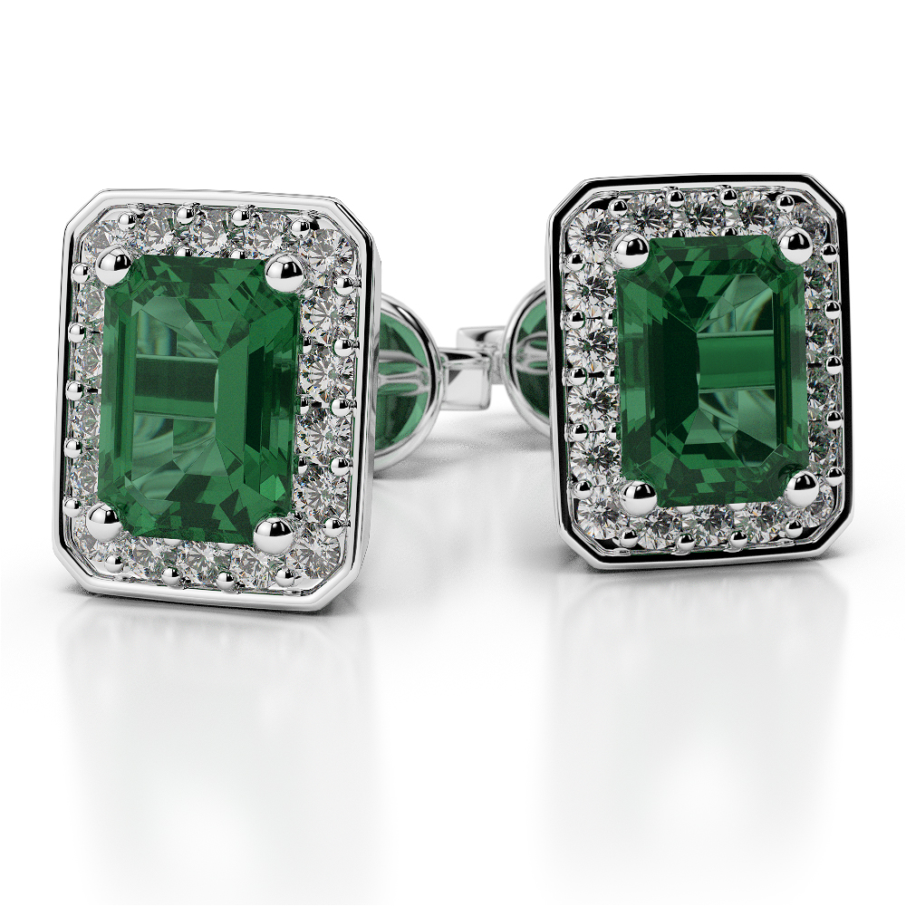 Emerald Earrings With Round Cut Diamond in Gold / Platinum AGER-1063