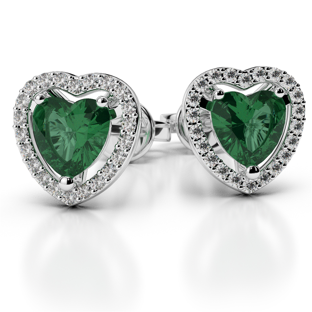 Heart Shape Earrings With Emerald & Diamond in Gold / Platinum AGER-1066