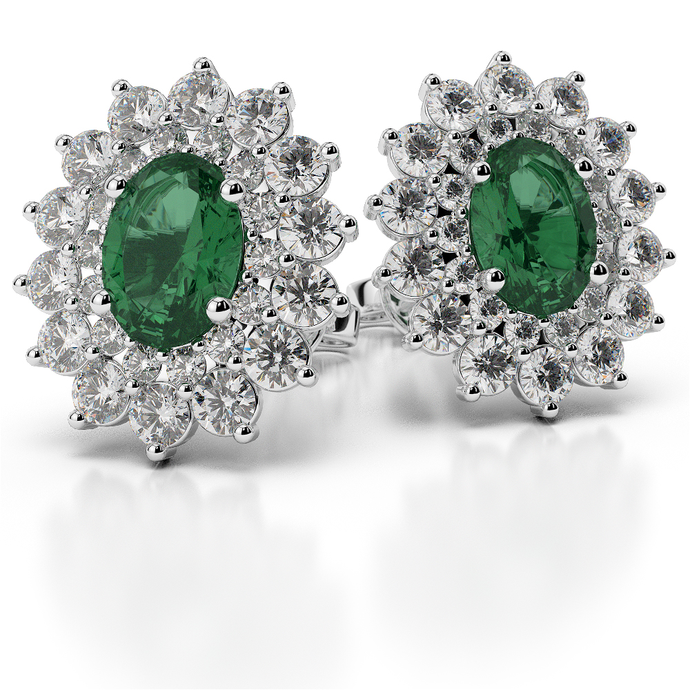 Emerald Earrings With Round Cut Diamond in Gold / Platinum AGER-1073