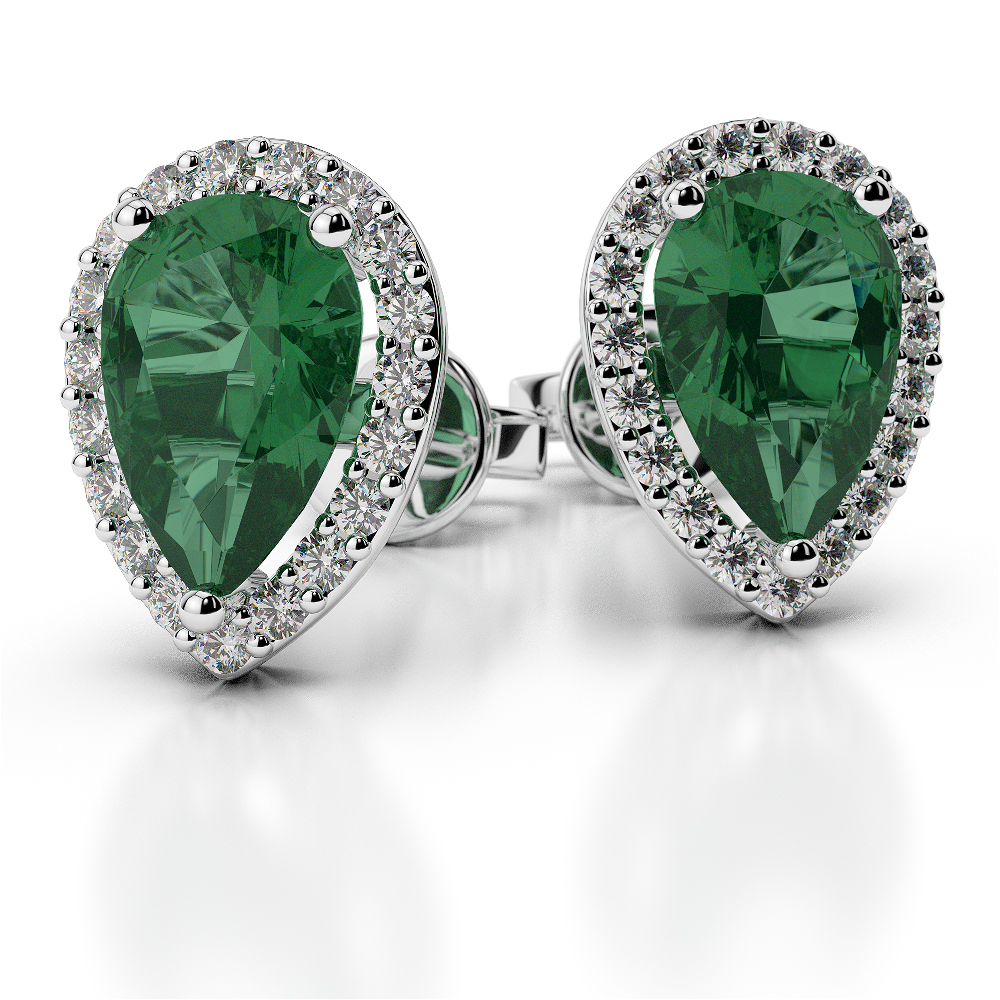 Pear Shape Emerald and Diamond Earrings in Gold / Platinum AGER-1074
