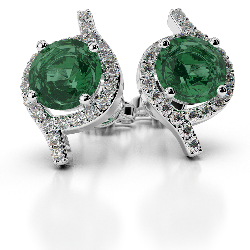 Prong Set Emerald Earrings With Diamond in Gold / Platinum AGER-1076
