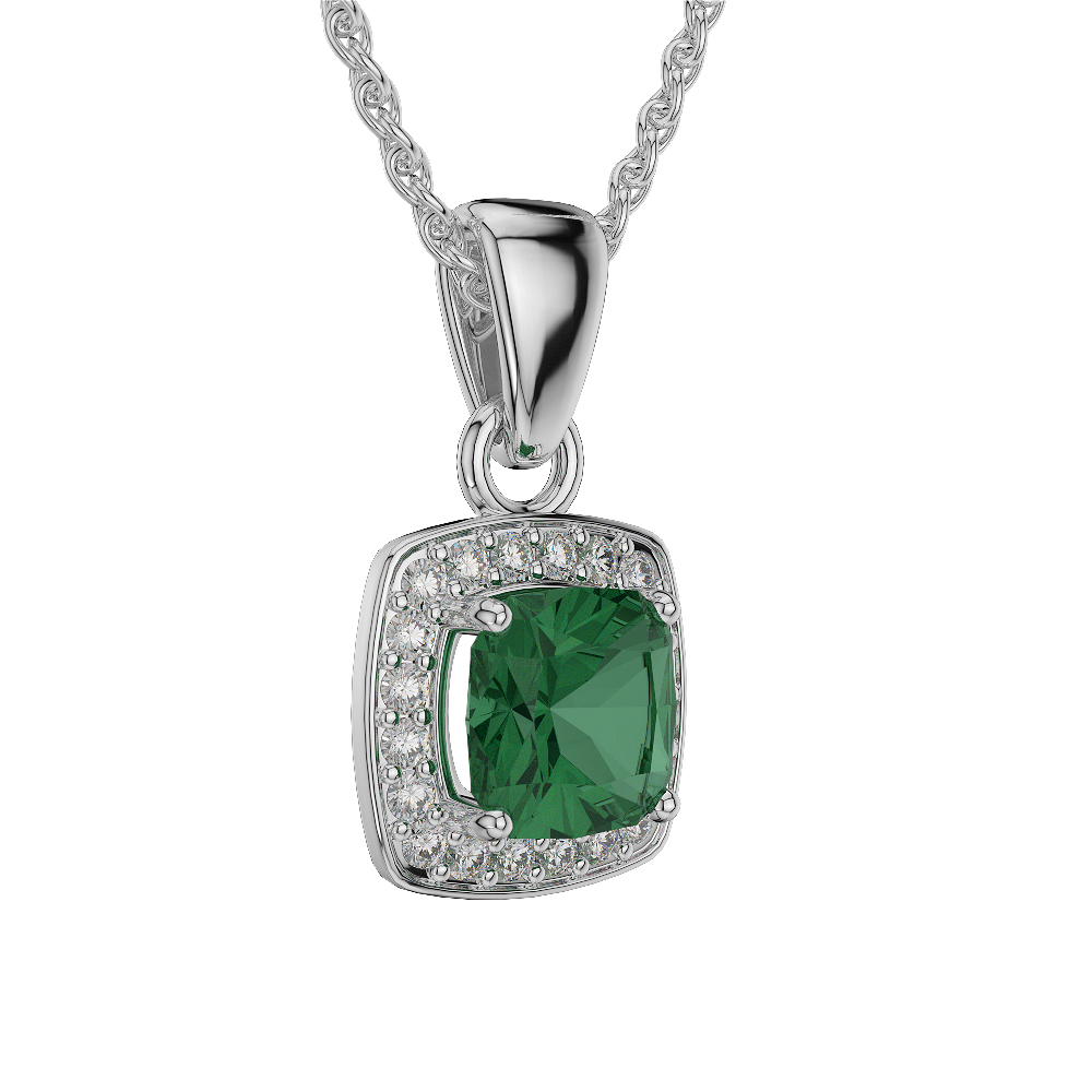 Cushion Shape Emerald and Diamond Necklaces in Gold / Platinum AGDNC-1061