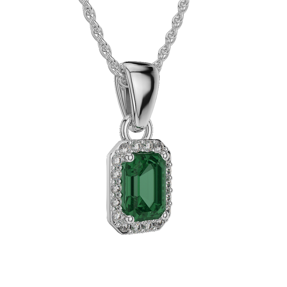 Emerald Shape Emerald and Diamond Necklaces in Gold / Platinum AGDNC-1062