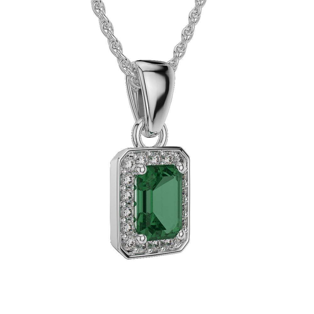 Emerald Shape Emerald and Diamond Necklaces in Gold / Platinum AGDNC-1063