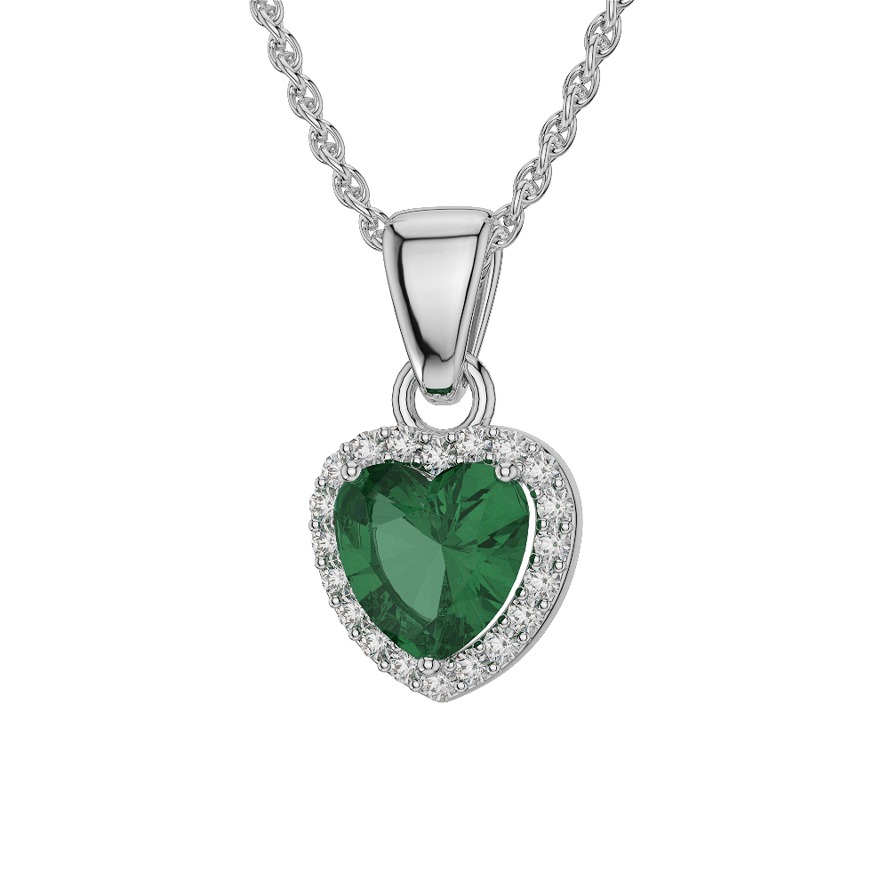 Heart Shape Emerald and Diamond Necklaces in Gold / Platinum AGDNC-1064