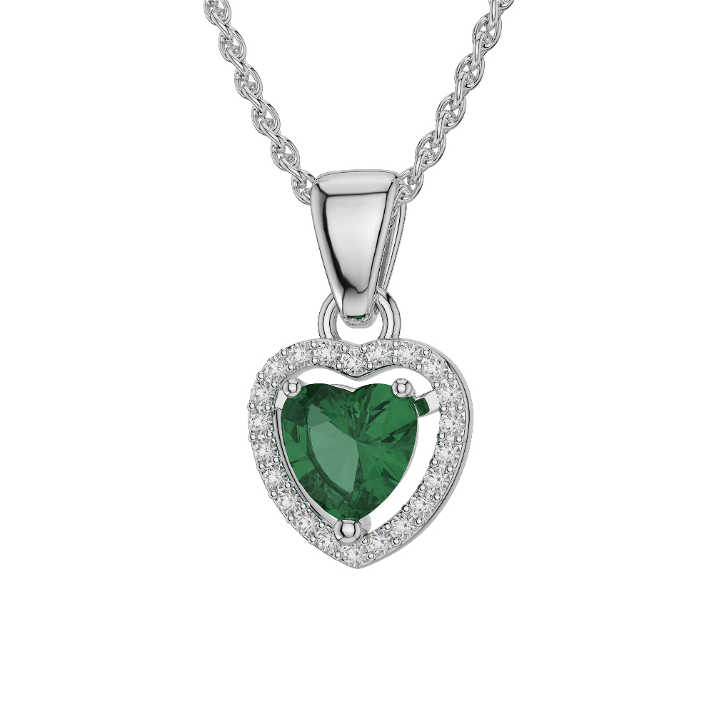 Heart Shape Emerald and Diamond Necklaces in Gold / Platinum AGDNC-1066