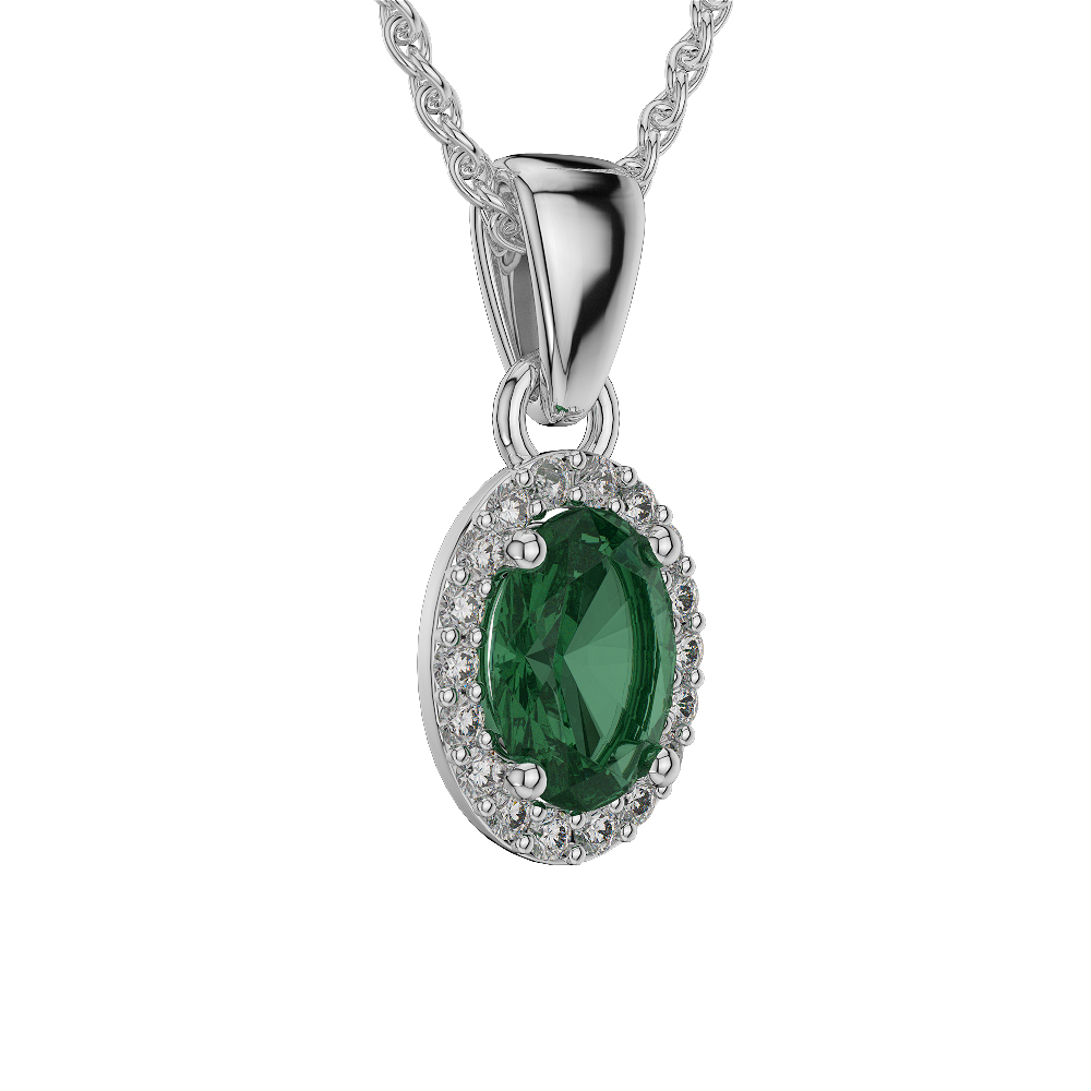 Oval Shape Emerald and Diamond Necklaces in Gold / Platinum AGDNC-1070