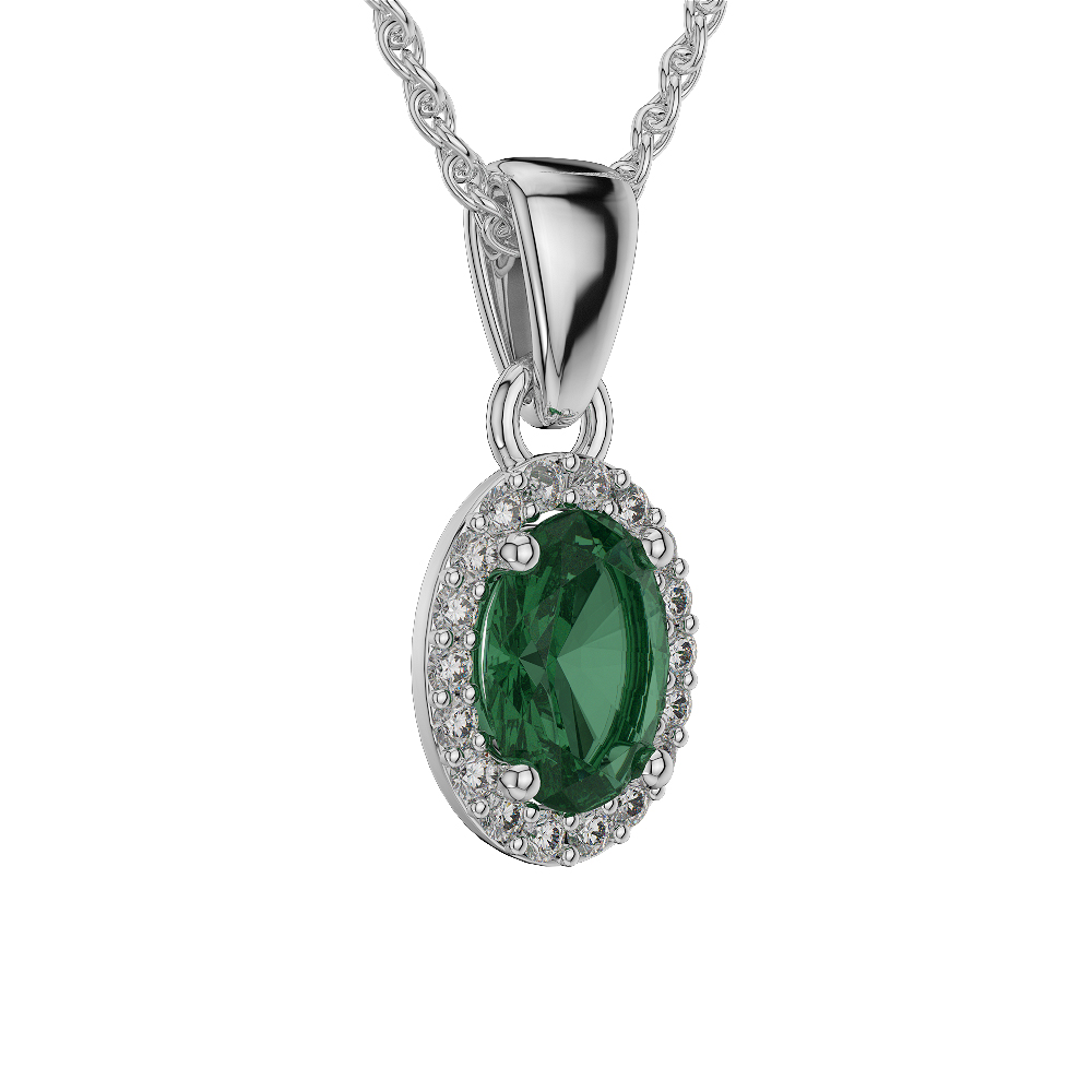 Oval Shape Emerald and Diamond Necklaces in Gold / Platinum AGDNC-1072