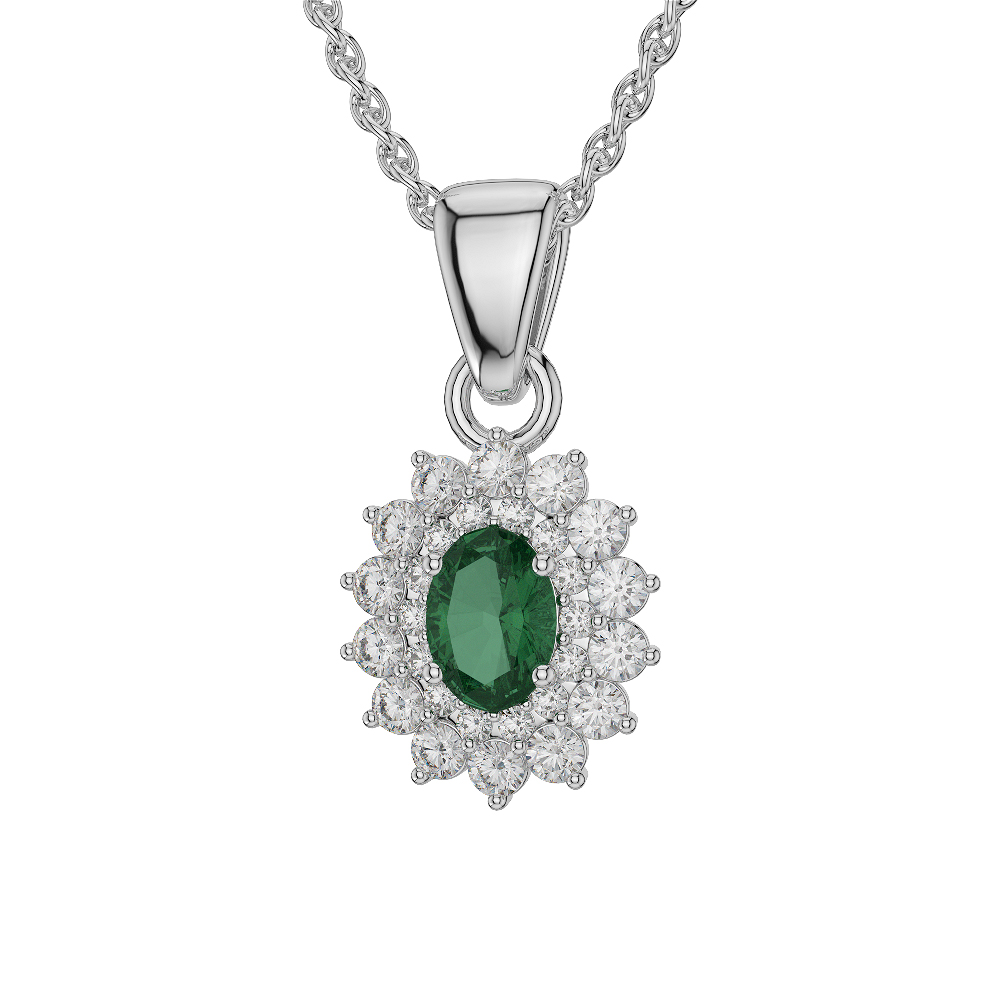 Oval Shape Emerald and Diamond Necklaces in Gold / Platinum AGDNC-1073