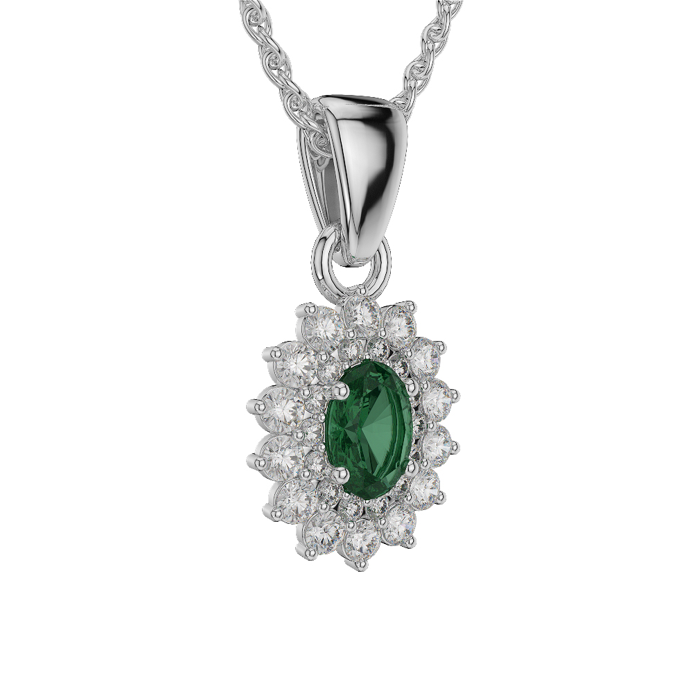 Oval Shape Emerald and Diamond Necklaces in Gold / Platinum AGDNC-1073