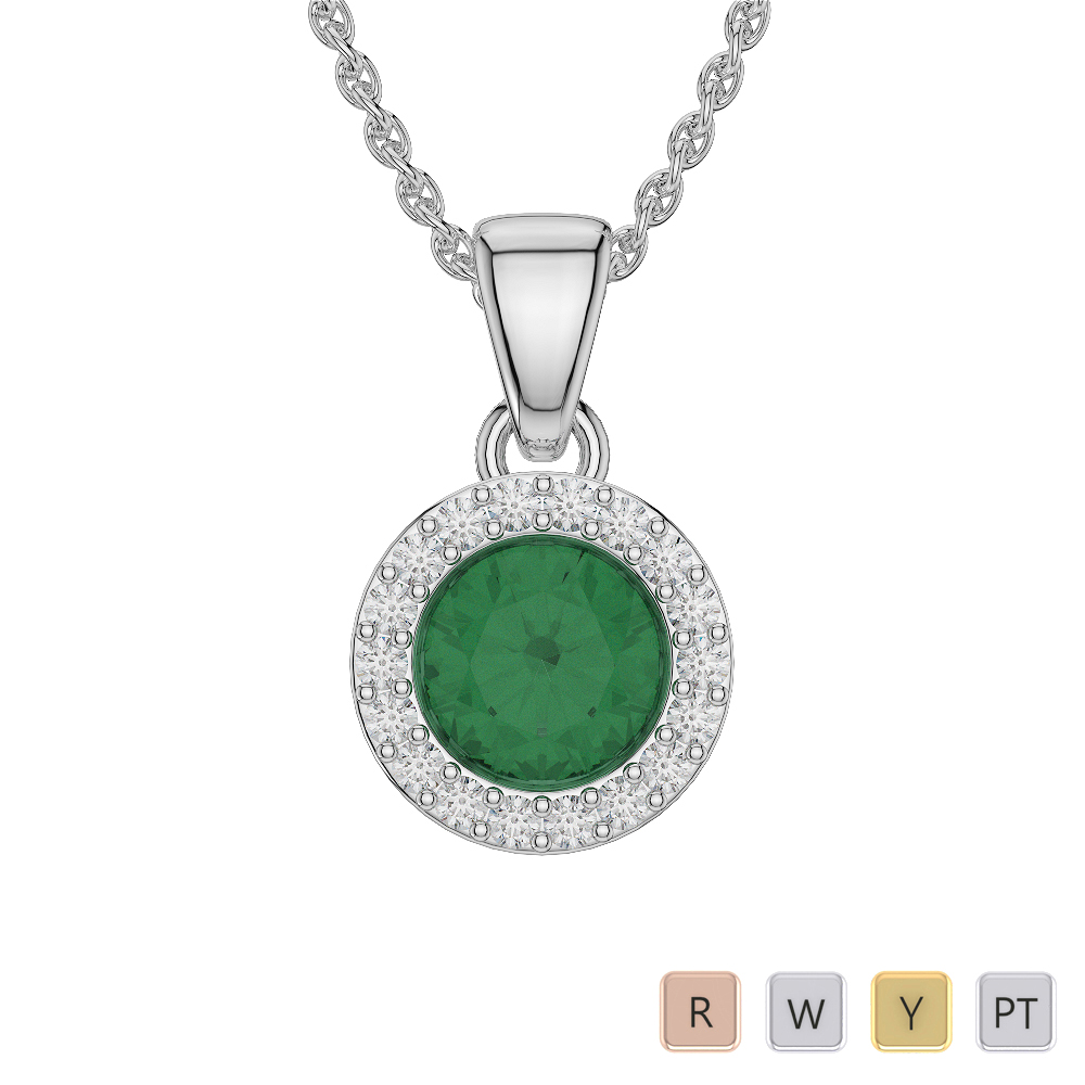 Round Shape Emerald and Diamond Necklaces in Gold / Platinum AGDNC-1075