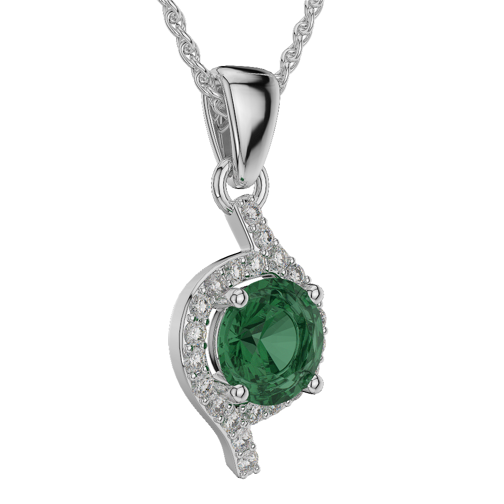 Round Shape Emerald and Diamond Necklaces in Gold / Platinum AGDNC-1076