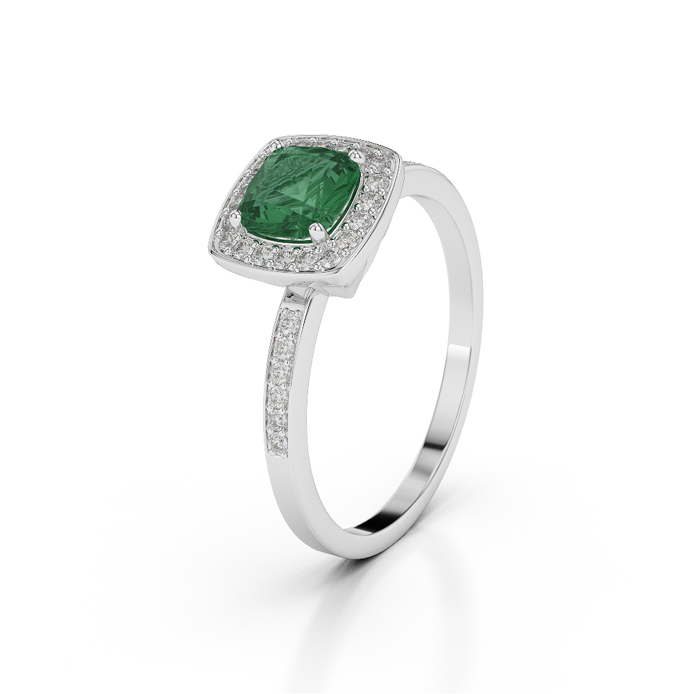 Gold / Platinum Cushion Shape Emerald and Diamond Ring AGDR-1061